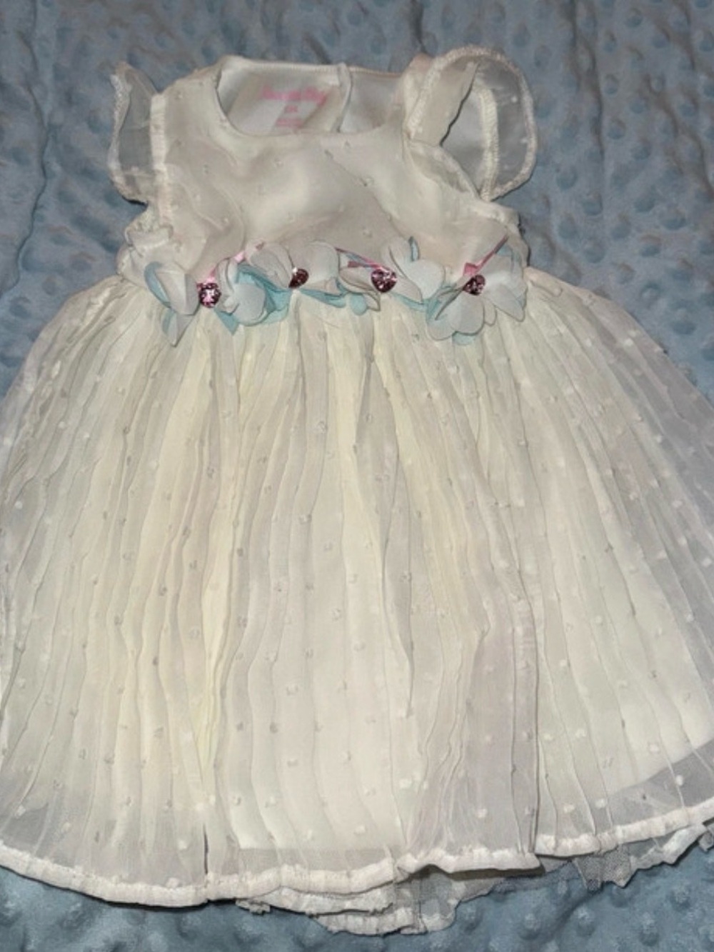 Ivory Girls' Floral Waist Pleated Party Dress